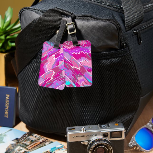 90s Nostalgia Pop Art in Magenta Luggage Tag (Front & Back)