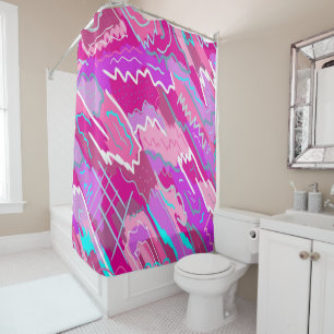 90s Nostalgia Pop Art in Magenta  Shower Curtain