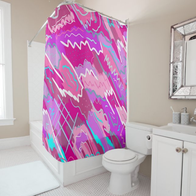 90s Nostalgia Pop Art in Magenta  Shower Curtain (In Situ)