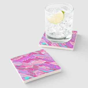 90s Nostalgia Pop Art in Magenta  Stone Coaster