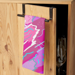 90s Nostalgia Pop Art in Magenta Tea Towel