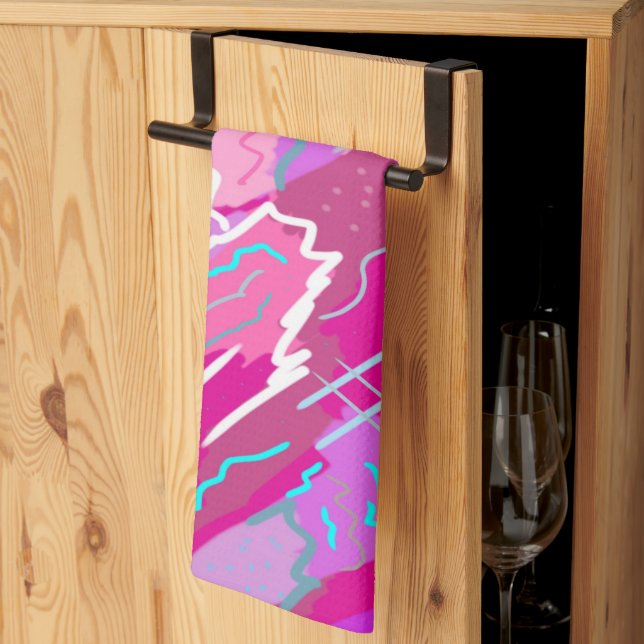 90s Nostalgia Pop Art in Magenta Tea Towel (Thirds Fold)