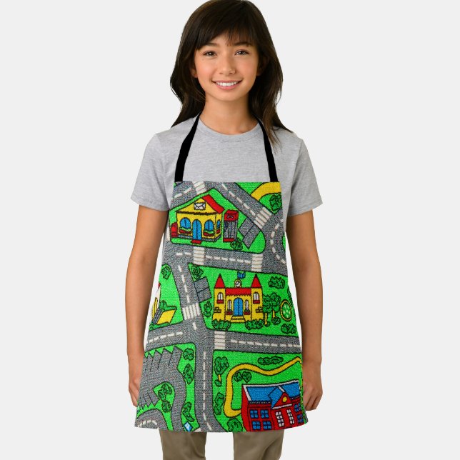 90s Nostalgia Race Track Retro Car Road Map City Apron (Insitu)