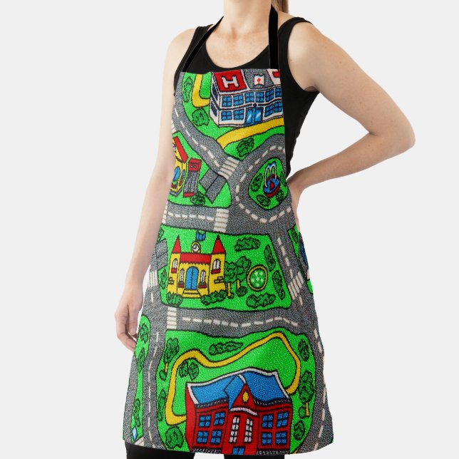 90s Nostalgia Race Track Retro Car Road Map City Apron (Insitu)