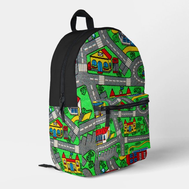 90s nostalgia, Track carpet Car Road nostalgia Printed Backpack (Back Corner Left)