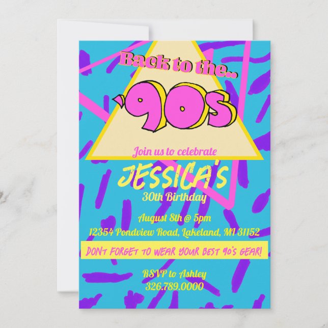 90's Nostaligic Throwback Birthday Invitation (Front)