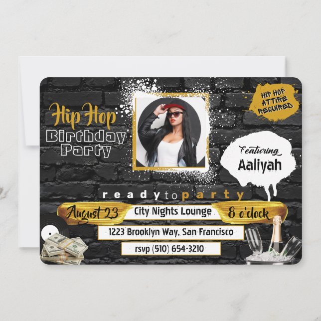 90's Old school Hip Hop Birthday Photo Thank You Card (Back)