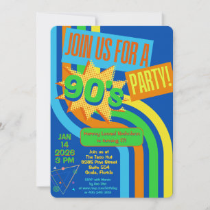 90's Party Blue Retro Nostalgic Birthday  Invitation