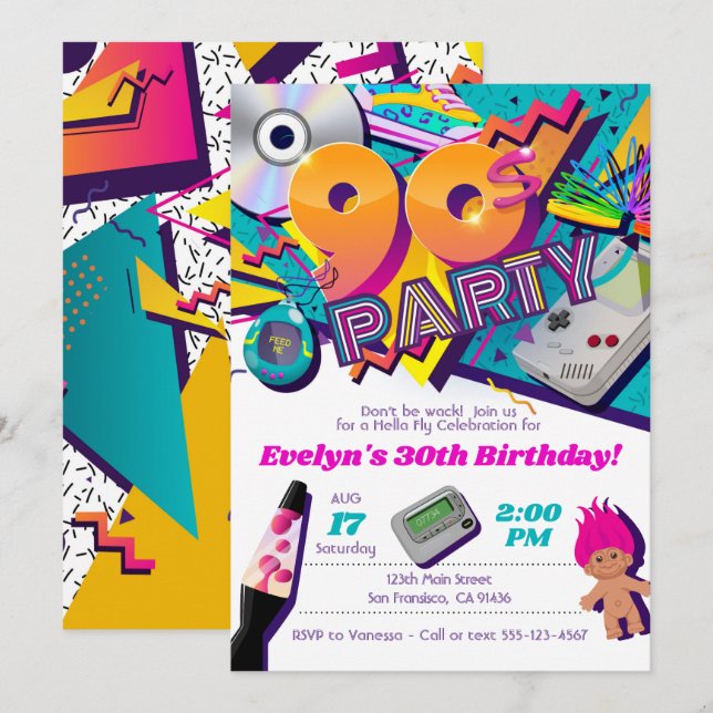 90s Party Invitation, 90s Invitation Theme (Front/Back)