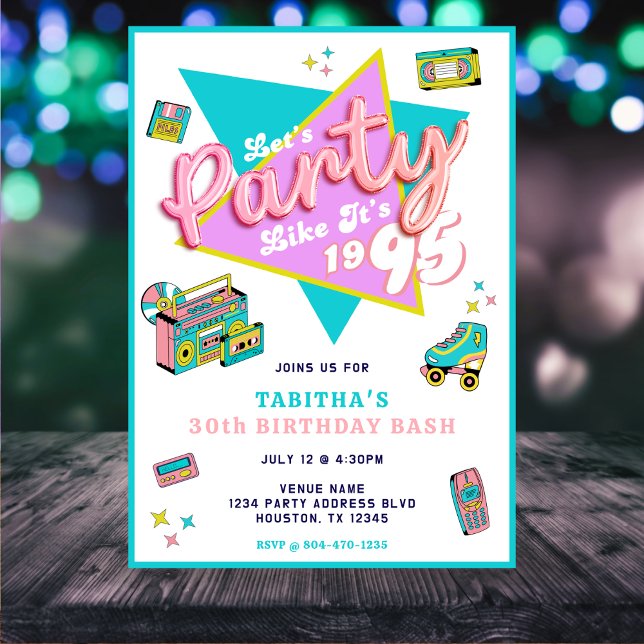 90s Party Like It's 1995 Retro 30th Birthday Party Invitation (90s Party Like It's 1995 30th Birthday Party Invitation
)