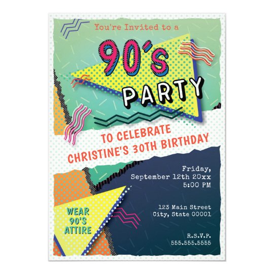 90 S Party Theme Pattern Invitation Zazzle Co Uk
