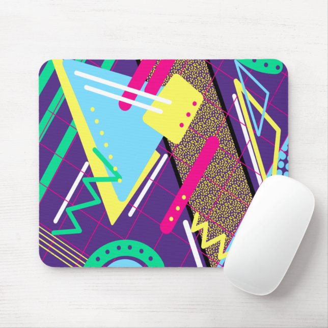 90s Pattern, Nineties Yellow Purple Blue Mouse Mat (With Mouse)