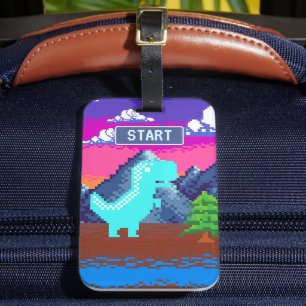 90s Pixel Gamer Pixelated - Dinosaur Illustration  Luggage Tag
