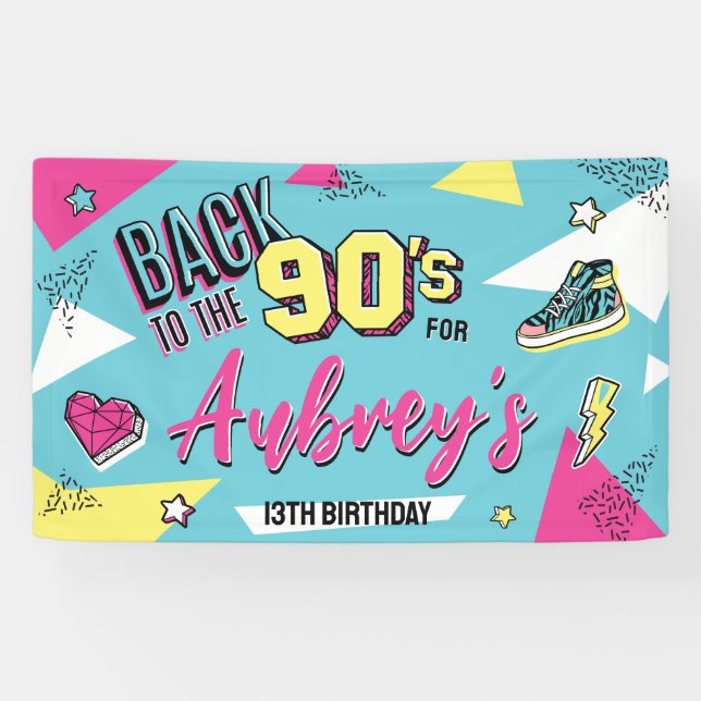 90's Pop Bright Colour Birthday Party, Any Age Banner (Horizontal)