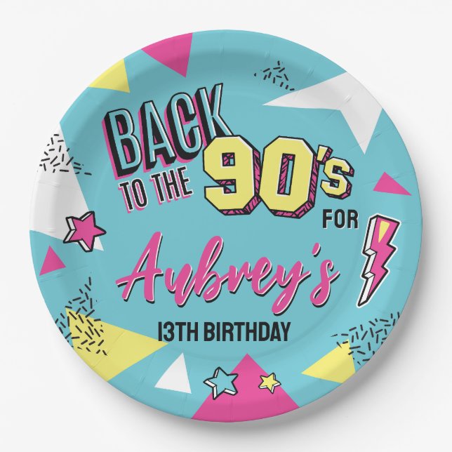 90's Pop Bright Colour Birthday Party, Any Age Paper Plate (Front)