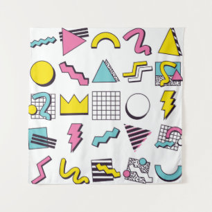 90's Pop Memphis Design Elements  Tapestry