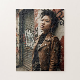 90s Punk Rock Asian Woman Retro Rebel  Jigsaw Puzzle