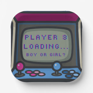 90s Retro Arcade Gender Reveal Player 3 Loading  Paper Plate