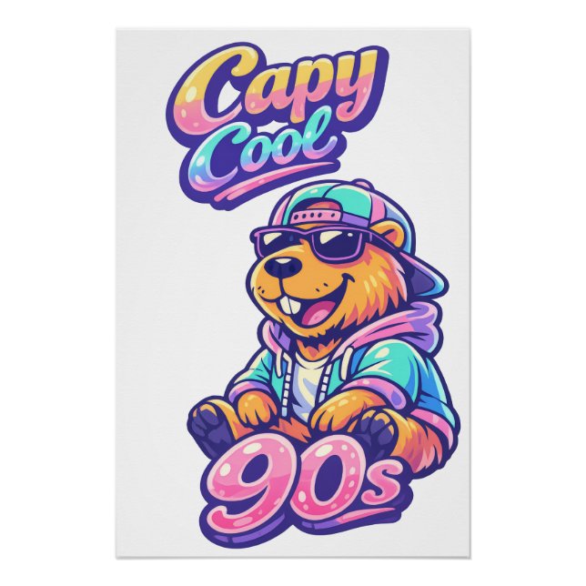 90s Retro Capybara Poster | Capy Cool Vibrant Wall (Front)