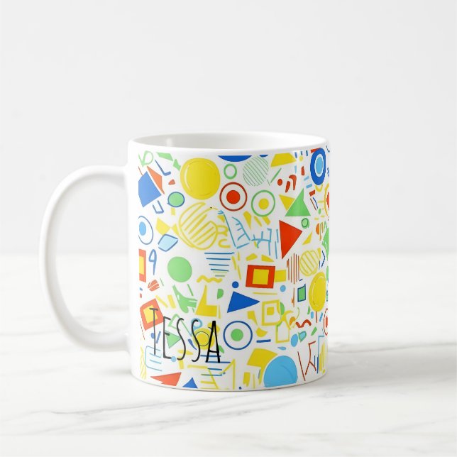 90s Retro Colorful Memphis Style Geometric Pattern Coffee Mug (Left)