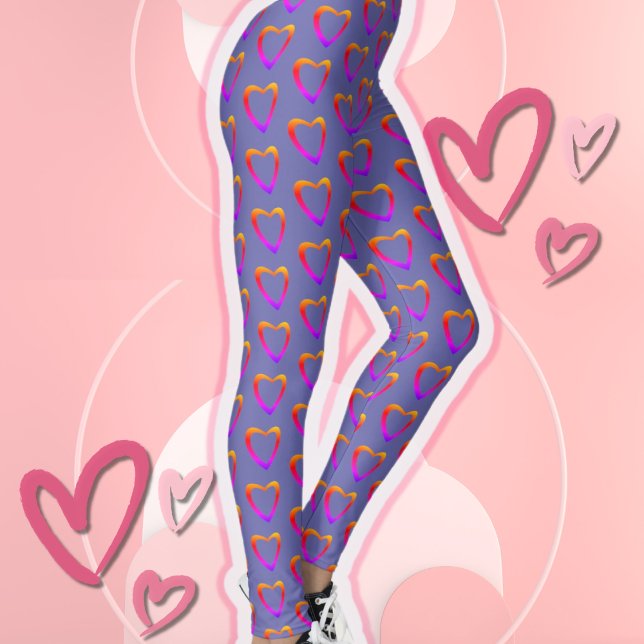 90s Retro Colourful Heats Pattern Valentines Leggings (Creator Uploaded)