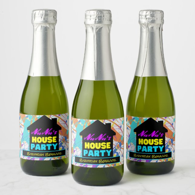 90's Retro Hip Hop Theme House Party Colourful Sparkling Wine Label (Bottles)