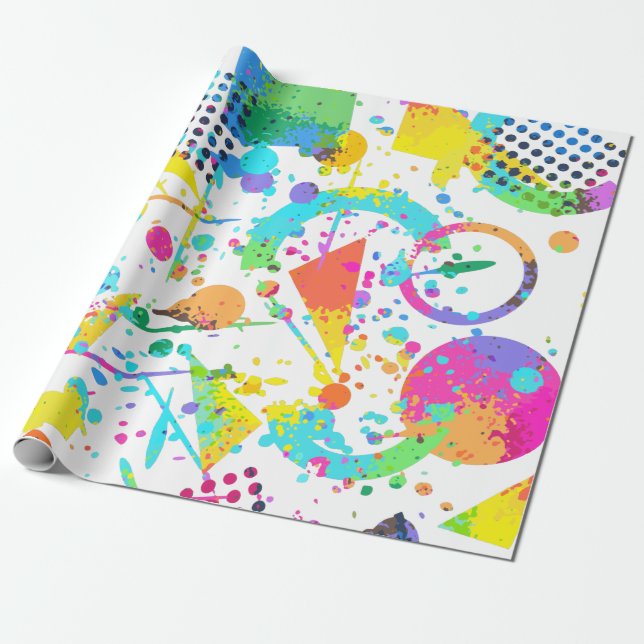 90s Retro Neon Pattern Design Gift Wrapping Paper (Unrolled)
