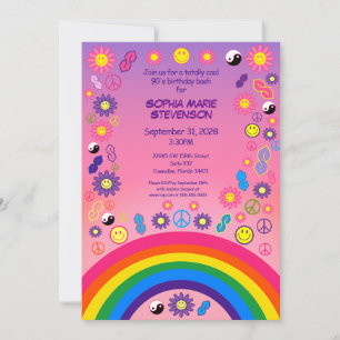 90s Retro Nostalgic Pink Birthday Invitation
