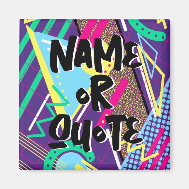 90s Retro Pattern, Blue Purple Yellow Geometric Magnet (Front)