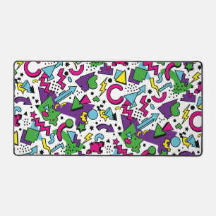 90s Retro Purple Turquoise Green Memphis Style Desk Mat