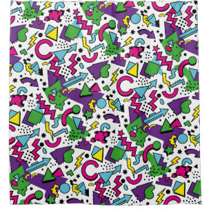 90s Retro Purple Turquoise Green Memphis Style Shower Curtain