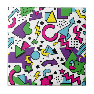 90s Retro Purple Turquoise Green Memphis Style Tile