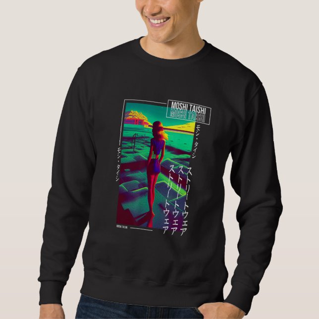 90's Retro Synthwave Japanese Vaporwave Otaku Aest Sweatshirt (Front)