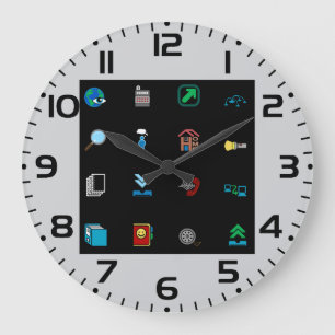 90s Retro Tech and Web Icon Pattern Large Clock