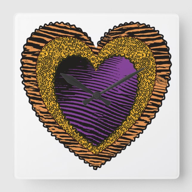 90s Rockabilly Punk Heart Tattoo Style Pattern Square Wall Clock (Front)