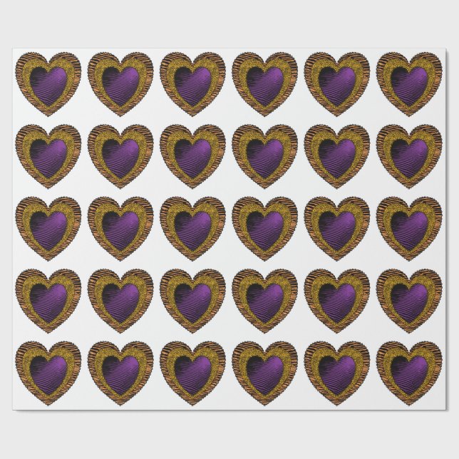 90s Rockabilly Punk Heart Tattoo Style Pattern Wrapping Paper (Flat)