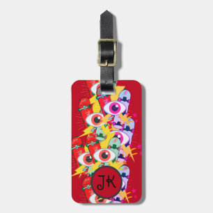 90s simple skateboard eyes personalise custom luggage tag
