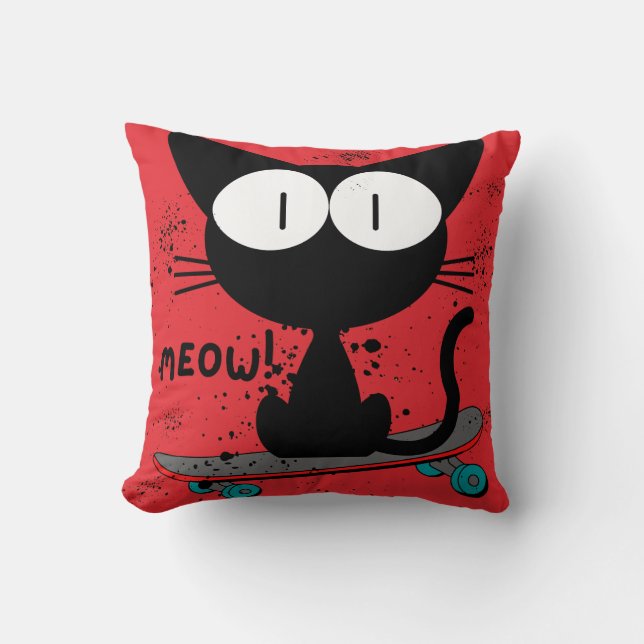 90s, skateboard cat, skateboard never dies cushion (Front)