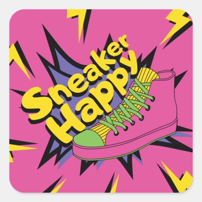 90's Sneaker Happy Square Sticker (Front)