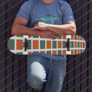 90s Streetwear Geometric Burnt Orange Sage Green Skateboard