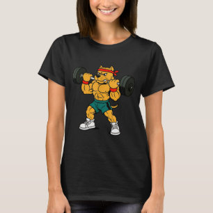 90s Style Cartoon Pitbull Dog Lifting Weights  T-Shirt