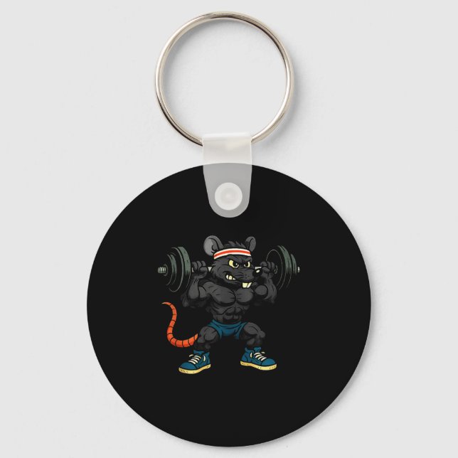 90s Style Cartoon Rat Lifting Weights Tank Top  Key Ring (Front)