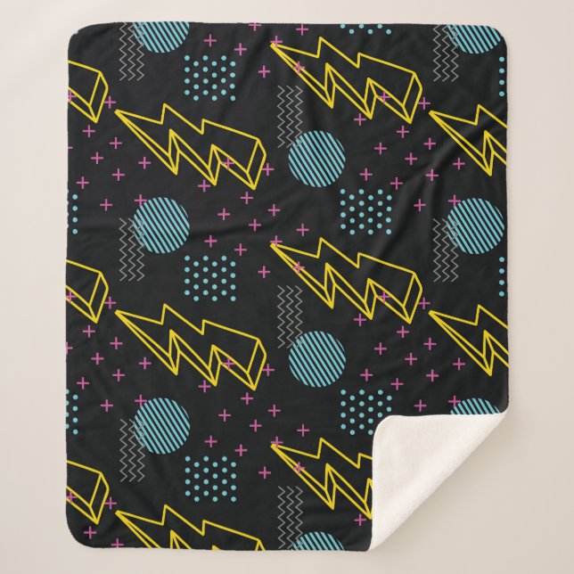 90's style: colourful abstract pattern sherpa blanket (Front)