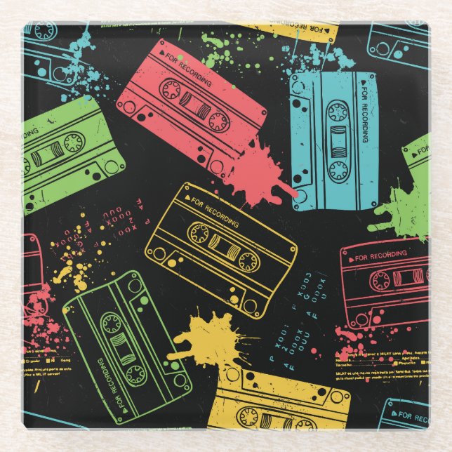 90s Style Cool Grunge Cassettes Glass Coaster (Front)