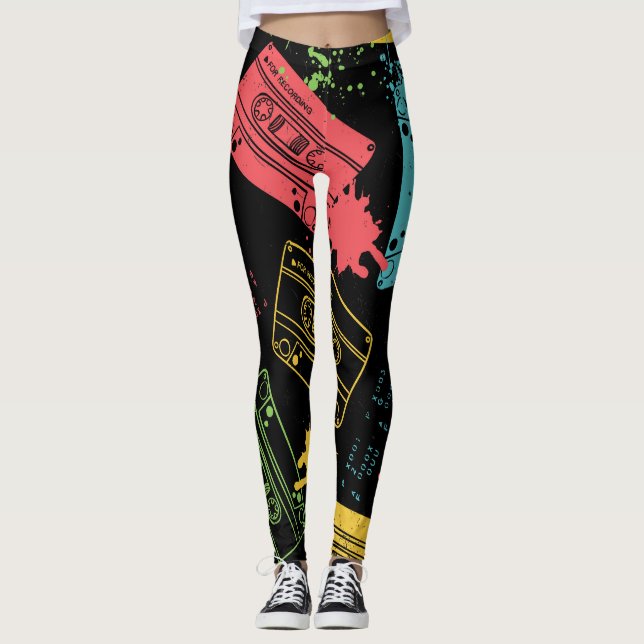 90s Style Cool Grunge Cassettes Leggings (Front)