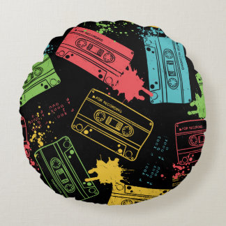 90s Style Cool Grunge Cassettes Round Cushion
