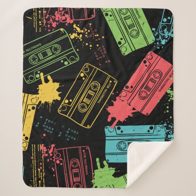 90s Style Cool Grunge Cassettes Sherpa Blanket (Front)