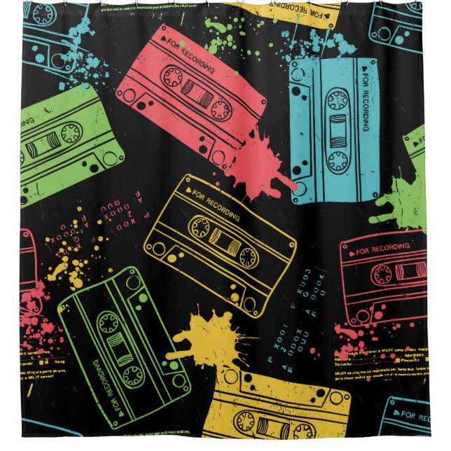 90s Style Cool Grunge Cassettes Shower Curtain (Front)