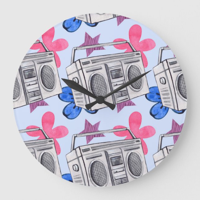 90s Style: Watercolor Seamless Pattern Large Clock (Front)