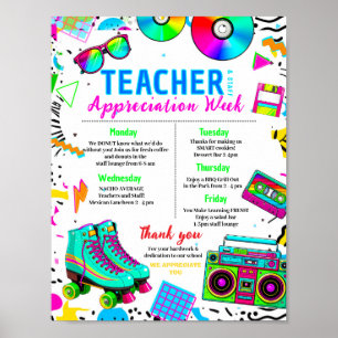 90s Teacher Appreciation Week Itinerary Poster